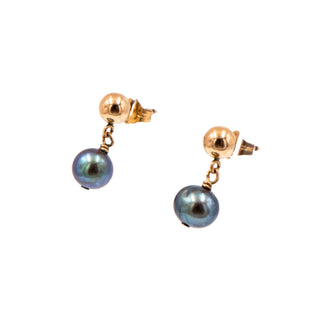 14K Yellow Gold 1/2 Inch Tahitian Pearl Stud Drop Earrings