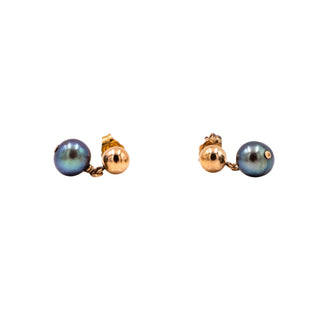 14K Yellow Gold 1/2 Inch Tahitian Pearl Stud Drop Earrings