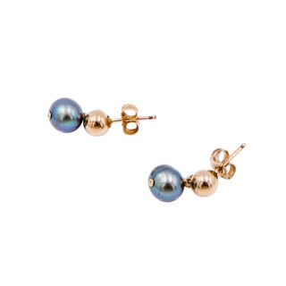 14K Yellow Gold 1/2 Inch Tahitian Pearl Stud Drop Earrings