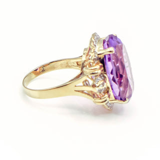 Vintage 14k Gold Amethyst and Diamond Halo Statement Ring Size 9.5