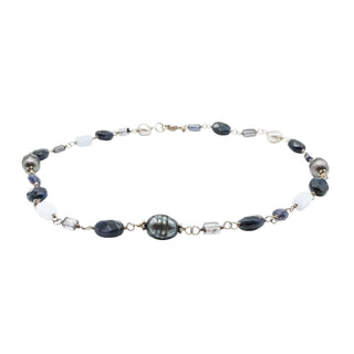 Silpada Sterling Silver Sodalite, Blue Lace Chalcedony and Pearl Necklace 16 Inches