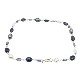 Silpada Sterling Silver Sodalite, Blue Lace Chalcedony and Pearl Necklace 16 Inches