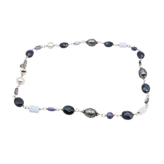 Silpada Sterling Silver Sodalite, Blue Lace Chalcedony and Pearl Necklace 16 Inches