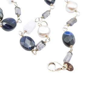 Silpada Sterling Silver Sodalite, Blue Lace Chalcedony and Pearl Necklace 16 Inches
