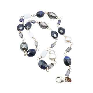 Silpada Sterling Silver Sodalite, Blue Lace Chalcedony and Pearl Necklace 16 Inches