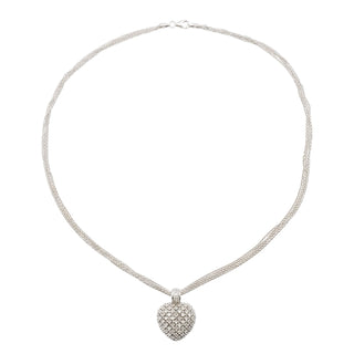 1 Ct Genuine Diamond Heart Sterling Silver Four Strand Necklace 17.5 Inches