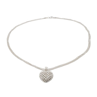 1 Ct Genuine Diamond Heart Sterling Silver Four Strand Necklace 17.5 Inches