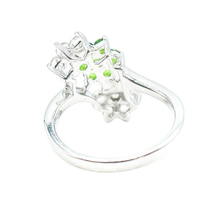 Chrome Diopside White Topaz Three Flower Ring Sterling Silver Size 8