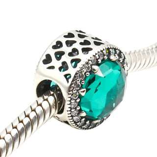 Pandora Radiant Hearts Green Crystal Charm Sterling Silver Retired