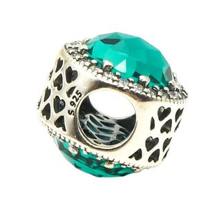 Pandora Radiant Hearts Green Crystal Charm Sterling Silver Retired