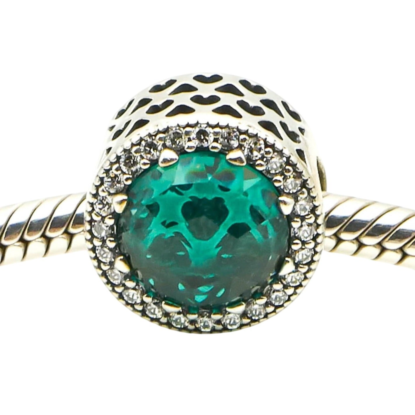 Pandora Radiant Hearts Green Crystal Charm Sterling Silver Retired
