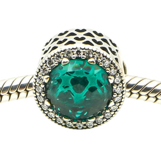 Pandora Radiant Hearts Green Crystal Charm Sterling Silver Retired