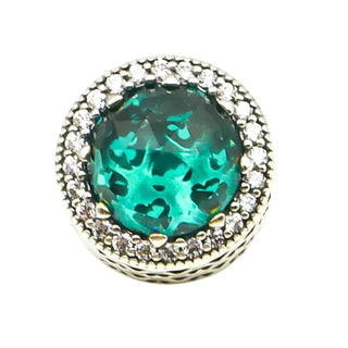 Pandora Radiant Hearts Green Crystal Charm Sterling Silver Retired