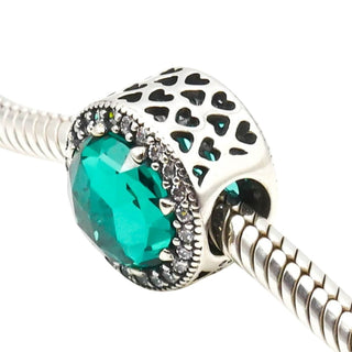 Pandora Radiant Hearts Green Crystal Charm Sterling Silver Retired
