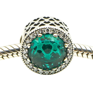 Pandora Radiant Hearts Green Crystal Charm Sterling Silver Retired