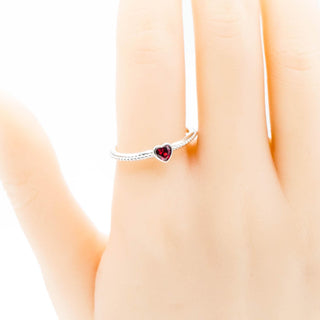 PANDORA One Love Sterling Silver Stackable Heart Ring With Red Synthetic Ruby Size 9