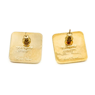 Vintage Laurel Burch Rainbow Spirit Cloisonné Stud Earrings Gold Plated