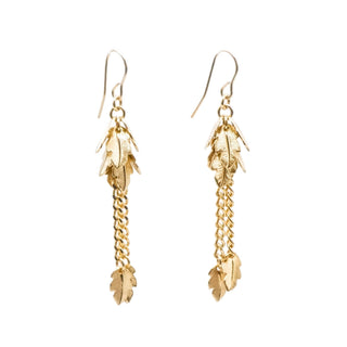 Gold Plated Leaf Dangle Earrings 2 1/2 Inches