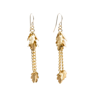 Gold Plated Leaf Dangle Earrings 2 1/2 Inches