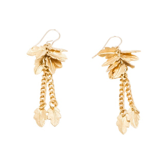 Gold Plated Leaf Dangle Earrings 2 1/2 Inches