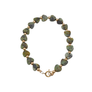 14K Gold Filled Unakite Heart Beaded Bracelet 6 Inches