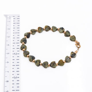 14K Gold Filled Unakite Heart Beaded Bracelet 6 Inches