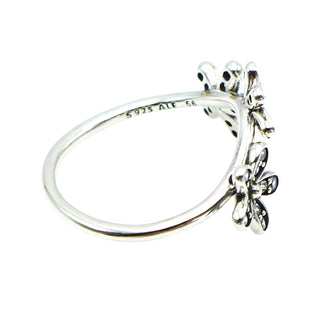 PANDORA Size 7.5 Dazzling Daisies Triple Sterling Silver Ring With Clear Zirconia