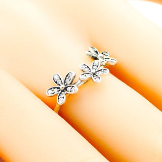 PANDORA Size 7.5 Dazzling Daisies Triple Sterling Silver Ring With Clear Zirconia