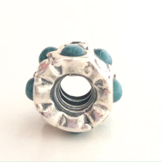 CHAMILIA Teal Stone Cabochon Sterling Silver Charm Bead with SWAROVSKI Crystals JA-51B