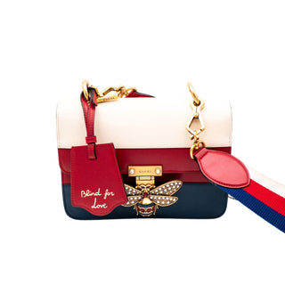 Gucci Sylvie Queen Margaret Tri-Color Leather Shoulder Bag With Bee Ornament & Strap