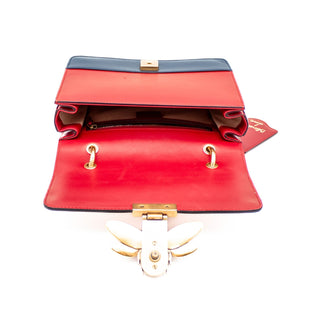Gucci Sylvie Queen Margaret Tri-Color Leather Shoulder Bag With Bee Ornament & Strap