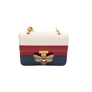 Gucci Sylvie Queen Margaret Tri-Color Leather Shoulder Bag With Bee Ornament & Strap