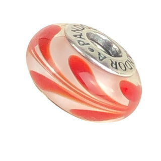 Pandora Red Swirl Murano Glass Charm With Sterling Silver Core