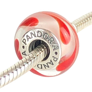 Pandora Red Swirl Murano Glass Charm With Sterling Silver Core