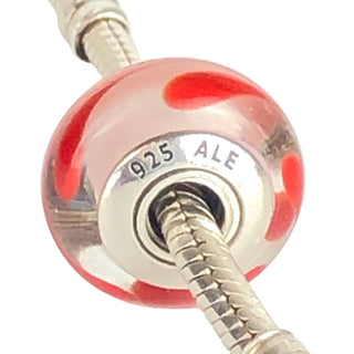Pandora Red Swirl Murano Glass Charm With Sterling Silver Core