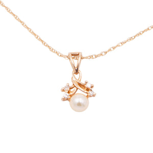 14K Yellow Gold 18 Inch Akoya Pearl & Diamond Pendant Necklace