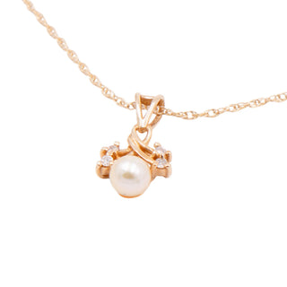 14K Yellow Gold 18 Inch Akoya Pearl & Diamond Pendant Necklace