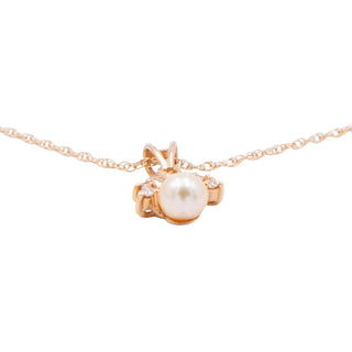 14K Yellow Gold 18 Inch Akoya Pearl & Diamond Pendant Necklace