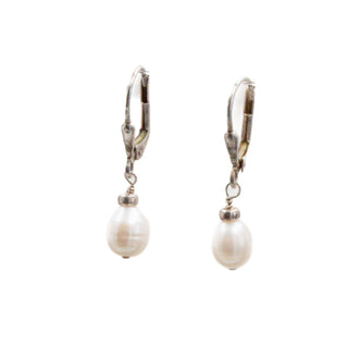 Sterling Silver 1 Inch Baroque White Pearl Leverback Dangle Earrings