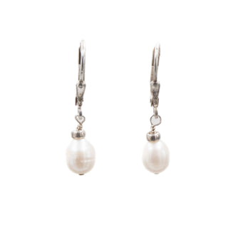 Sterling Silver 1 Inch Baroque White Pearl Leverback Dangle Earrings