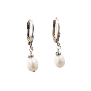 Sterling Silver 1 Inch Baroque White Pearl Leverback Dangle Earrings