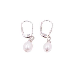 Sterling Silver 1 Inch Baroque White Pearl Leverback Dangle Earrings