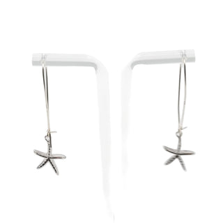 Sterling Silver Starfish Drop Earrings CZ Dangle Beach Ocean French Wire 2 Inch Dangle