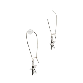 Sterling Silver Starfish Drop Earrings CZ Dangle Beach Ocean French Wire 2 Inch Dangle