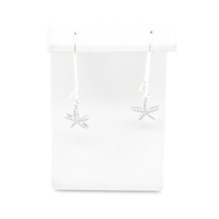 Sterling Silver Starfish Drop Earrings CZ Dangle Beach Ocean French Wire 2 Inch Dangle