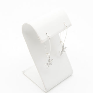 Sterling Silver Starfish Drop Earrings CZ Dangle Beach Ocean French Wire 2 Inch Dangle