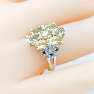 Citrine Onyx Sterling Silver Cluster Ring Size 7 Statement
