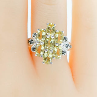 Citrine Onyx Sterling Silver Cluster Ring Size 7 Statement