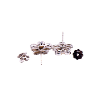 18K White Gold Diamond Moonstone Flower Stud Earrings 14mm Estate Fine Jewelry