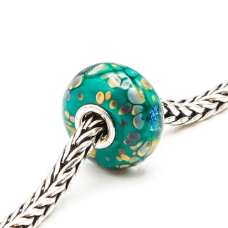 Trollbeads Green Flower Mosaic Glass Bead Sterling Silver Core Charm